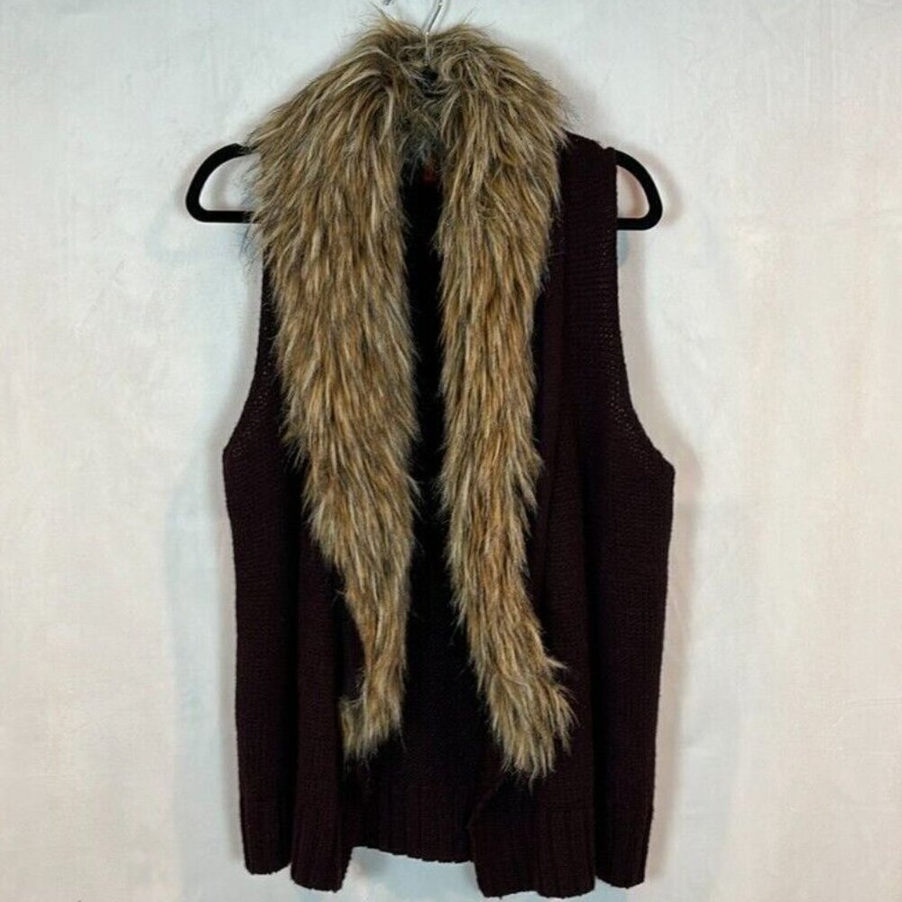 5/48 Women's Fur Lined Color wool blend Knit Vest Size M Boho Mob Wife Fall
